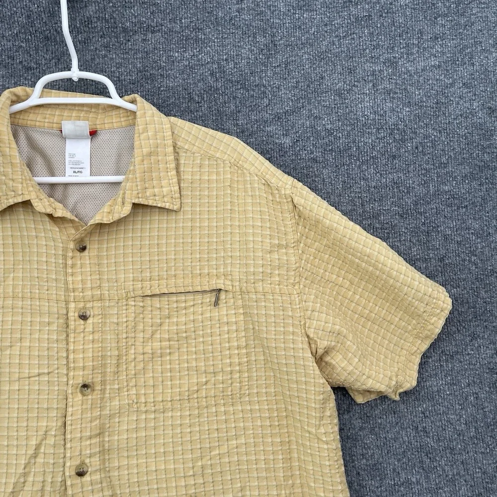 The North Face Shirt Men's Sz XL Yellow Plaid Short Sleeve Hiking Button Top